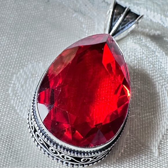 Artisan Red Glass Crystal with Silver Tone Ornate Metal - Picture 1 of 11
